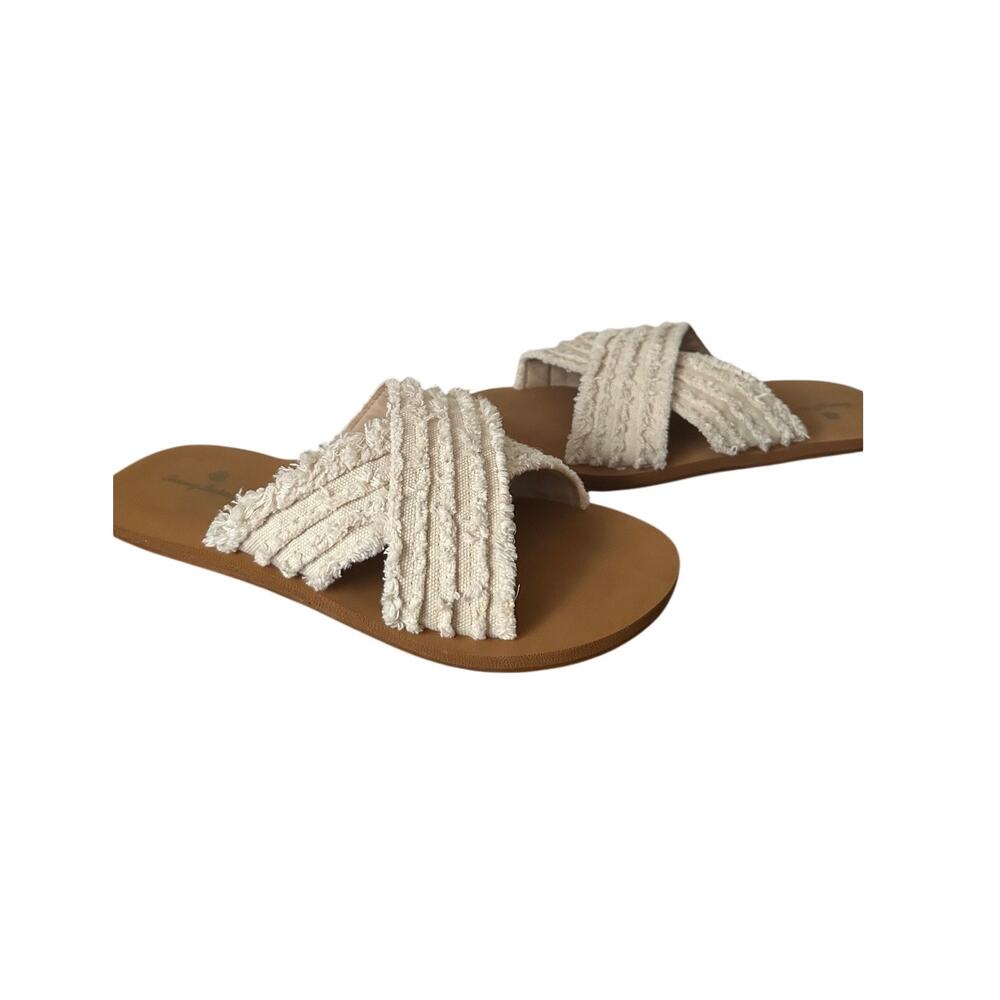 Tommy Bahama Lola Cotton Fringe Strap Sandals Cream US 9.5 Island Style Slides